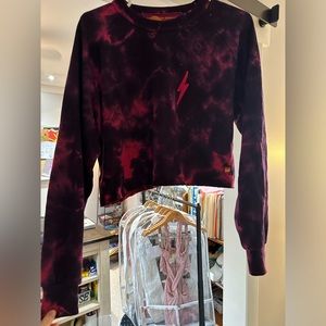 AVIATOR NATION WOMENS CROPPED CREWNECK PURPLE TIE DYE SIZE SMALL